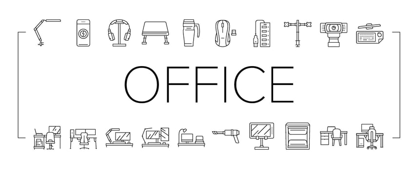 office gadget computer business icons set vector