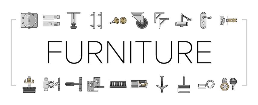 hardware furniture equipment icons set vector