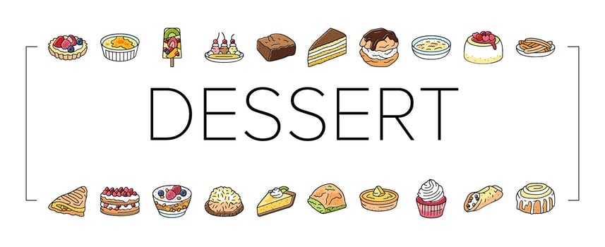 dessert sweet food cake candy icons set vector