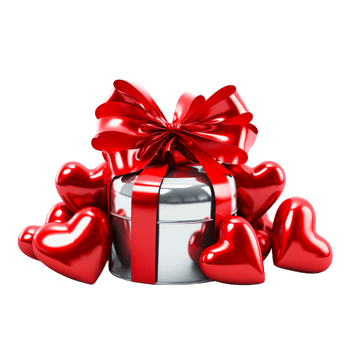 AI generated Gift box with red bow and red heart shape balloon on transparent background png