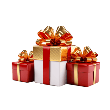AI generated Birthday gift, Christmas gift, red box with gold bow on transparent background png