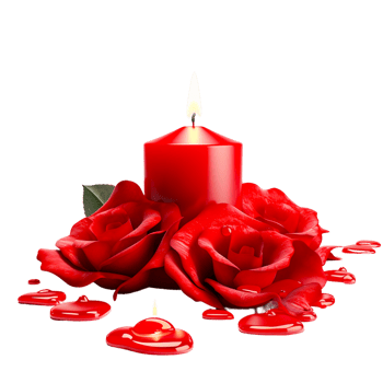 AI generated Red burning candle with rose flower.  Holiday, celebration, December, merry Christmas's png