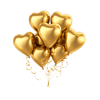 AI generated gold balloons in heart shape isolated on transparent background png