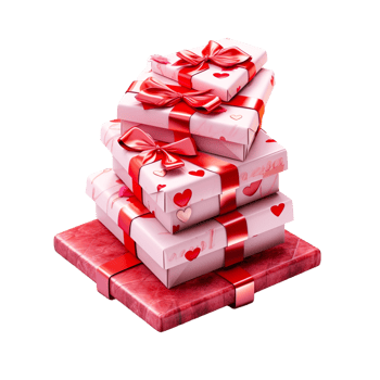 AI generated Stack of red and pink gift box with red ribbon on transparent background png