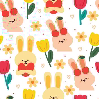 seamless pattern cartoon bunny and flower. cute animal wallpaper for textile, gift wrap paper vector