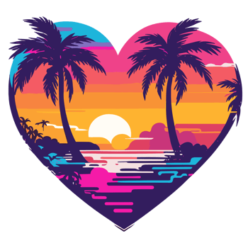 AI generated for summer in the shape of a heart, sunset palm trees and ocean png
