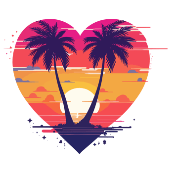 AI generated for summer in the shape of a heart, sunset palm trees and ocean png