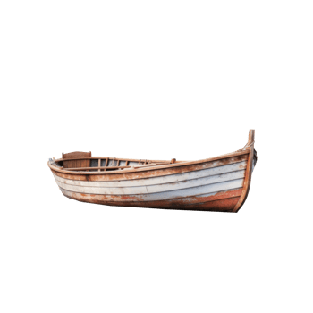 AI generated dirty wooden boat, png file of isolated cutout object on transparent background