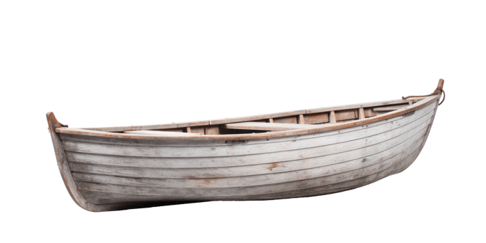 AI generated white wooden boat, png file of isolated cutout object on transparent background