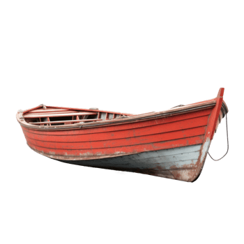 AI generated red wooden boat, png file of isolated cutout object on transparent background
