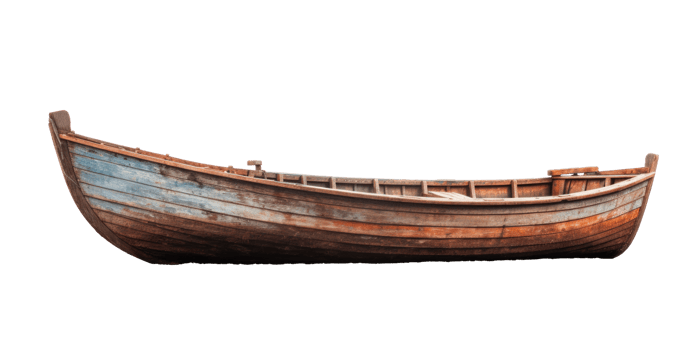 AI generated dirty wooden boat, png file of isolated cutout object on transparent background
