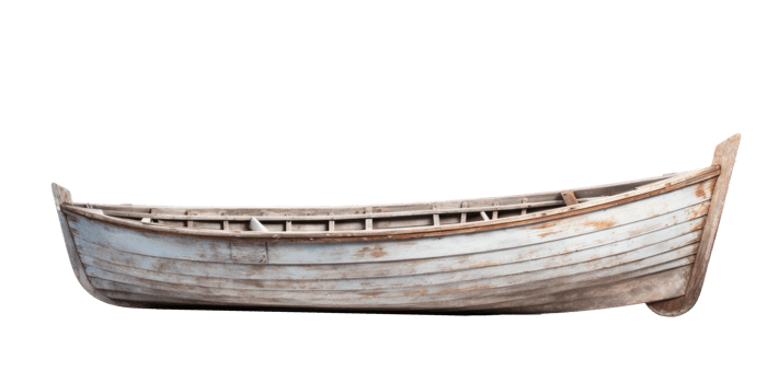 AI generated white wooden boat, png file of isolated cutout object on transparent background