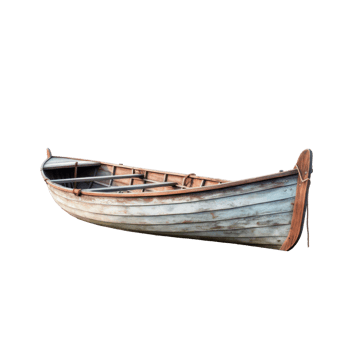 AI generated dirty wooden boat, png file of isolated cutout object on transparent background