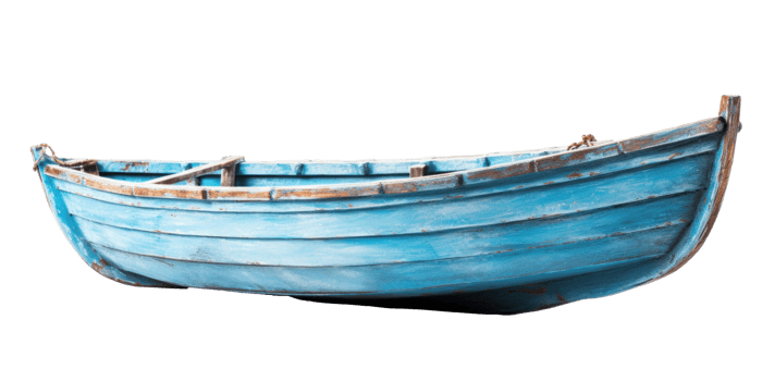 AI generated blue wooden boat, png file of isolated cutout object on transparent background