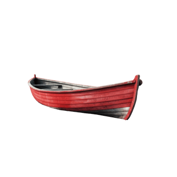 AI generated red wooden boat, png file of isolated cutout object on transparent background