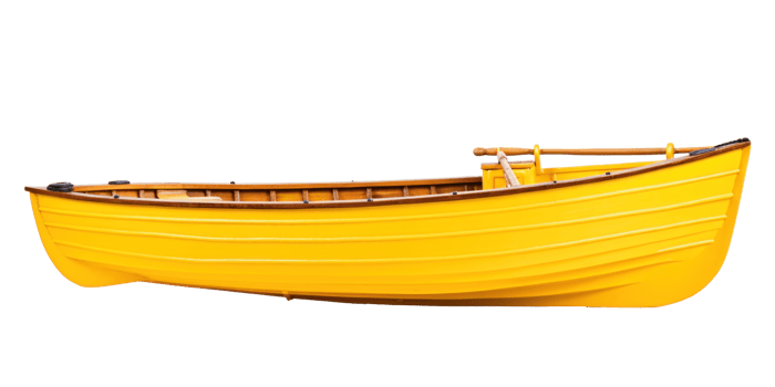 AI generated yellow wooden boat, png file of isolated cutout object on transparent background