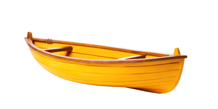 AI generated yellow wooden boat, png file of isolated cutout object on transparent background