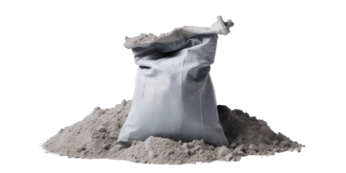 AI generated a bag of cement in a pile of cement, png file of isolated cutout object on transparent background
