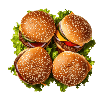AI generated Tasty Burgers Top View on Transparent png