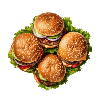 AI generated Assorted Burgers Top View on Transparent png