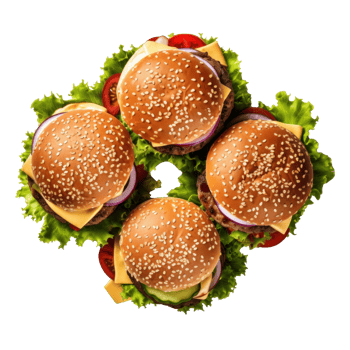 AI generated Delicious Burgers Top View on Transparent png