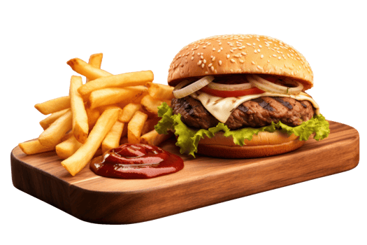 AI generated Mouthwatering Burger and Fries on Transparent png