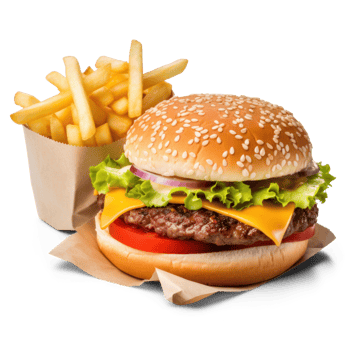 AI generated Tasty Burger and Fries on Transparent Background png