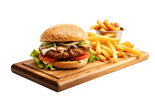 AI generated Juicy Burger With Fries On Transparent Background png