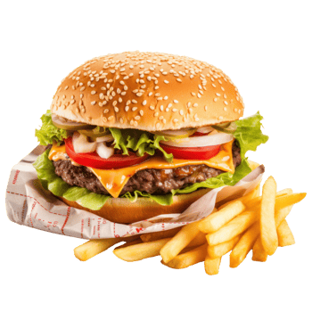 AI generated Juicy Burger with Fries on Transparent png