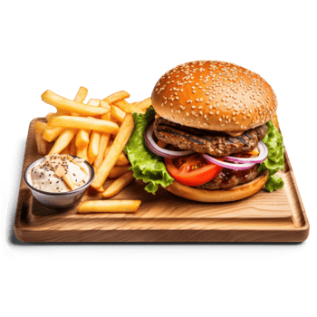 AI generated Tasty Burger and Fries on Transparent Background png