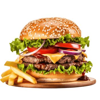 AI generated Tasty Burger and Fries on Transparent Background png
