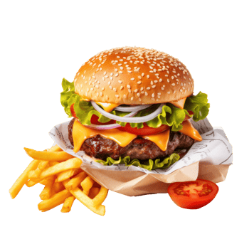 AI generated Tasty Burger with Fries on Transparent BG png