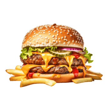 AI generated Tasty Burger and Fries on Transparent Background png