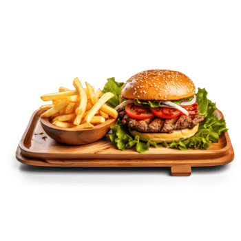 AI generated Tasty Burger and Fries on Transparent BG png