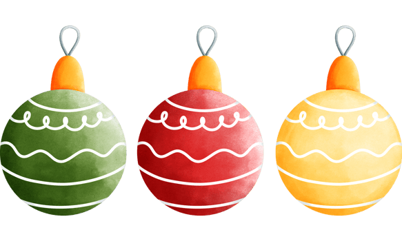 Set of three green,red and yellow christmas balls set for a vibrant holiday season.Colorful artwork for festive holiday decoration. png