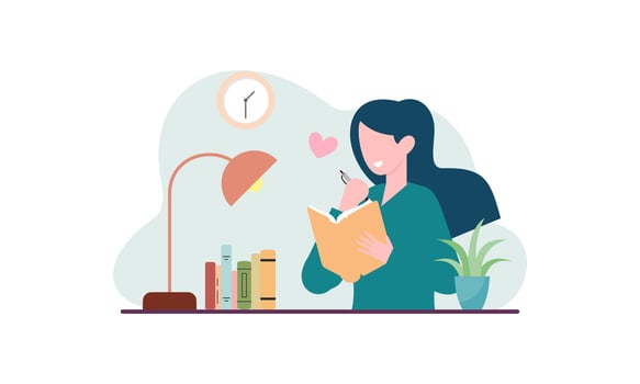 Girl writing in journal or diary of illustration vector