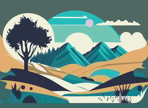 Blue Desert Boho Minimal Landscape Illustration Nature Mountains Abstract Art vector