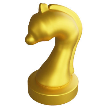 Metallic gold knight chess piece clipart cartoon design icon isolated on transparent background, 3D render chess concept png