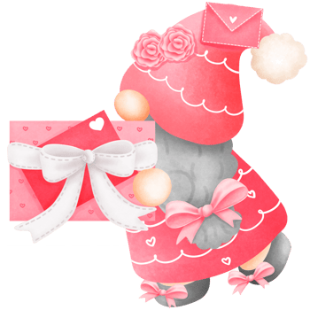 Romantic gnome with gift box and love letter clipart,Waatercolor gnome girl with valentines gift illustration. png