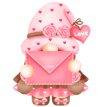 Whimsical watercolor pink gnome with love letter clipart,Waatercolor gnome girl with mail illustration. png