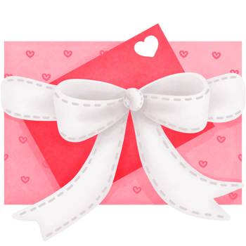Watercolor pink valentine gift box with red love letter and white bow ribbon clipart. png