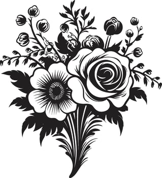 Enchanted Flower Fusion Black Bouquet Icon Sophisticated Bloom Posy Decorative Black Vector Logo
