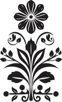 Petal Mosaic Geometric Tile Icon in Black Botanical Symmetry Floral Vector Tile Design
