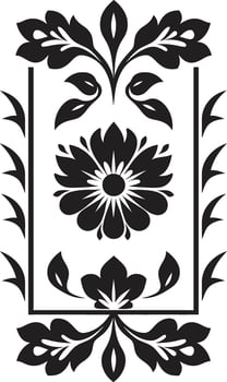 Floral Lattice Black Vector Tile Design Vector Icon with Floral Patterns Geometric Black Design