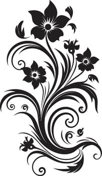 Black Vector Bouquet Hand Drawn Design Sleek Blooming Art Floral Icon Emblem