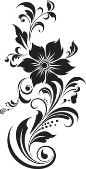 Inky Botanical Etching Iconic Logo Detail Black Vector Bouquet Hand Drawn Design
