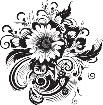 Ink Noir Petal Patterns Black Floral Iconic Accents Vintage Floral Touches Invitation Card Vector Embellishments