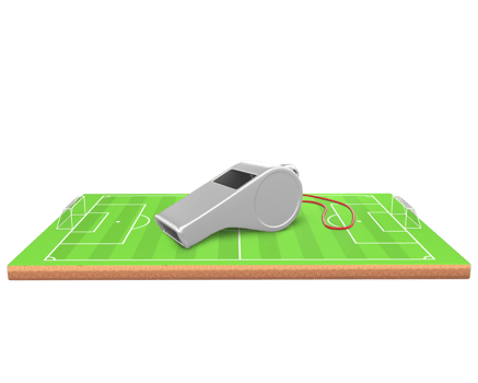 3D Rendering Silver Whistle On Soccer Field Side View png