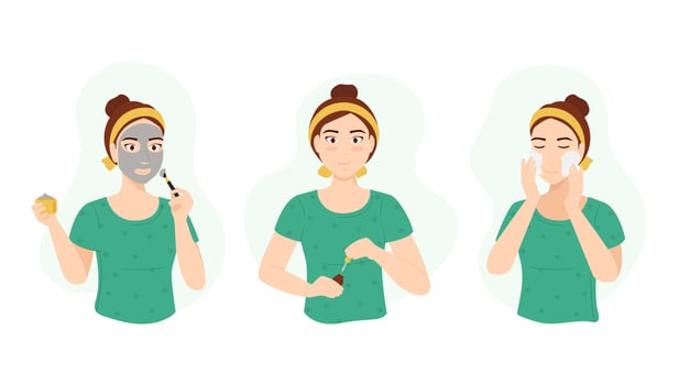Cartoon Color Character Person Girl Care Her Face Concept. Vector