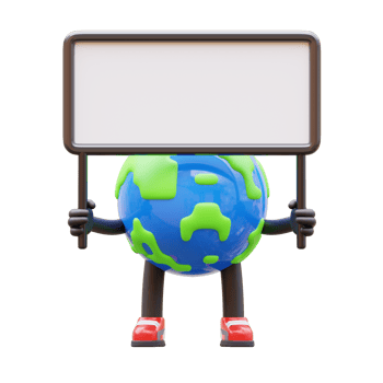 Earth character presenting blank paper board png